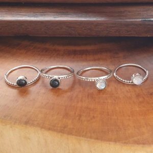 Onyx Circle Beaded Band Silver Ring