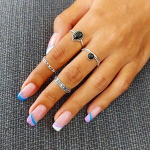 Phases of Moon Oxidised Silver Midi Ring