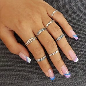 Phases of Moon Oxidised Silver Midi Ring