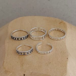 Phases of Moon Oxidised Silver Midi Ring