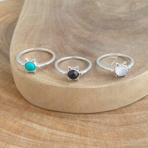 3 Bead Onyx Silver Ring