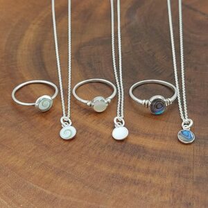 Abalone Shell Disc Charm Silver Pendant Necklace