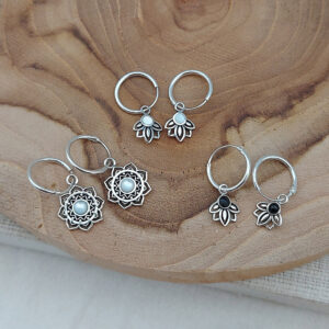 Mandala Flower Shell Silver Hoop Earring