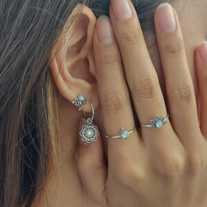 Mandala Flower Shell Silver Hoop Earring