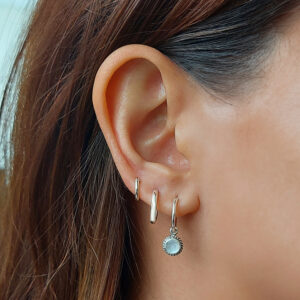 Round Rope White Shell Silver Hoop Earrings