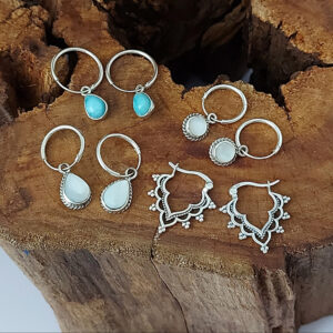 Round Rope White Shell Silver Hoop Earrings