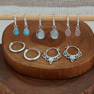 Tear Drop White Shell Silver Hoop Charm Earrings