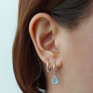 Tear Drop White Shell Silver Hoop Charm Earrings