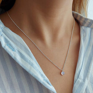 Round Moonstone Fine Silver Necklace