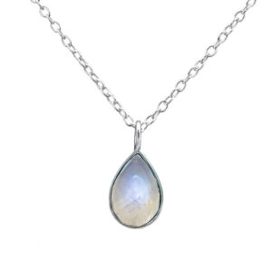 Rainbow Moonstone Fine Tear Drop Silver Necklace