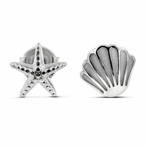 Starfish and Shell Silver Earring Studs