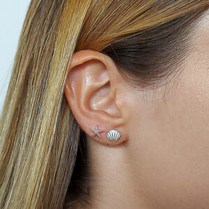 Starfish and Shell Silver Earring Studs