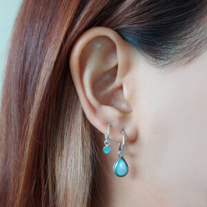 Tiny Blue Shell Hoop Charm Earrings