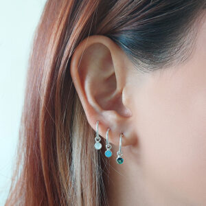 Tiny Blue Shell Hoop Charm Earrings