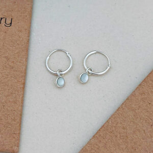 Tiny White Shell Hoop Charm Earrings