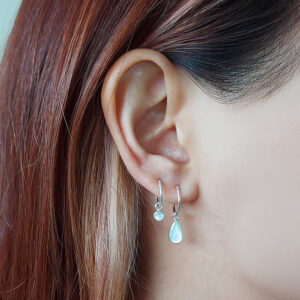 Tiny White Shell Hoop Charm Earrings