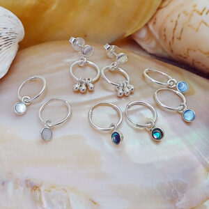 Tiny White Shell Hoop Charm Earrings