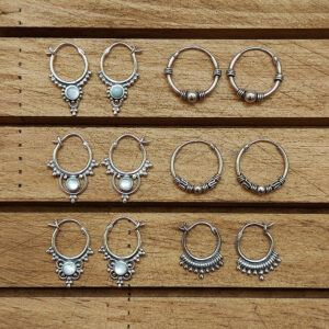 Interlock Beaded Silver Hoop Earrings