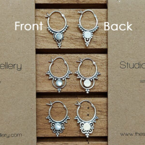 Beads and Flower Silver Hoops