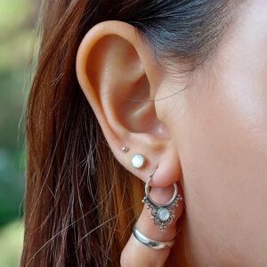 Beads and Flower Silver Hoops