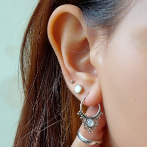 Beads and Flower Silver Hoops