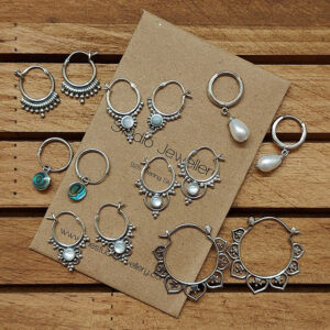 Beads and Flower Silver Hoops