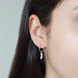 Duo Pearl Hoop Charm Earrings