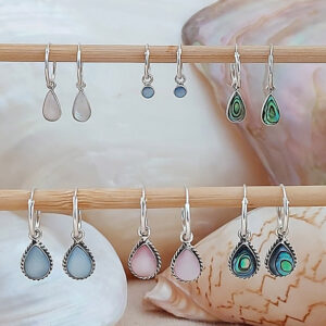 Tear Drop Abalone Hoop Charm Earrings