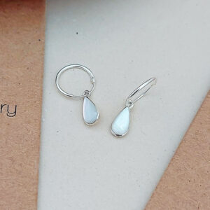 Water Drop White Shell Hoop Charm Earrings