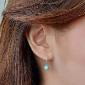 5mm Circle Larimar Silver Hoop Charm Earrings