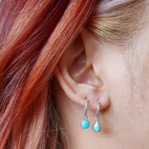 5mm Circle Larimar Silver Hoop Charm Earrings