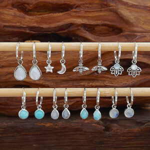 5mm Circle Larimar Silver Hoop Charm Earrings