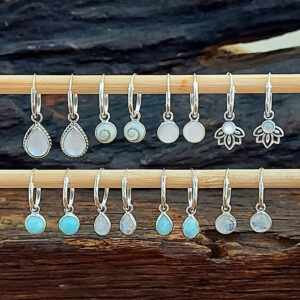 5mm Circle Larimar Silver Hoop Charm Earrings