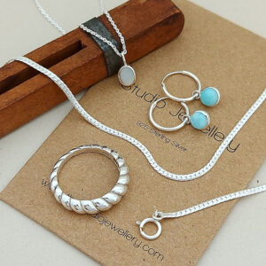 5mm Circle Larimar Silver Hoop Charm Earrings