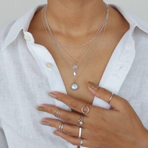 White Shell Beaded Silver Necklace