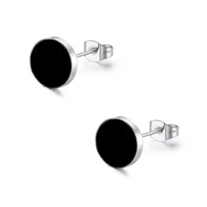 7mm Black Circle Silver Earring Studs