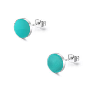 Faux Turquoise Disc Silver Earring Studs