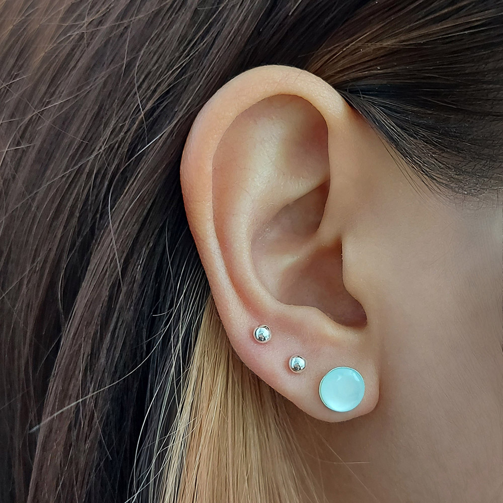 Light Blue Shell Circle Earring Studs