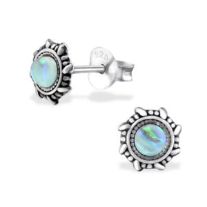 🟢 Mint Green Faux Opal Silver Stud Earrings