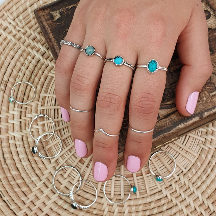 Turquoise Fine Banded Silver Ring Studio Jewellery US