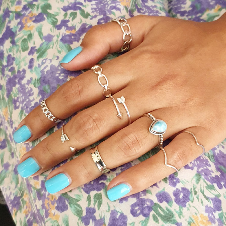 Shining Diva Set of 14 Boho Sun Moon Midi Finger Rings Metal Moonstone  Silver Plated Ring Set Price in India - Buy Shining Diva Set of 14 Boho Sun  Moon Midi Finger