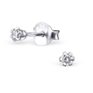 2mm Silver Cubic Zirconia Earring Studs