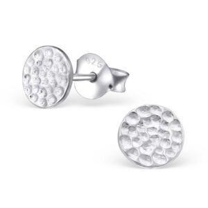 Medium 7mm Dimpled Flat Disc Sterling Silver Earring Studs