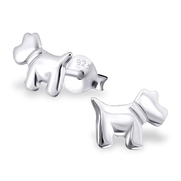 silver dog earrings