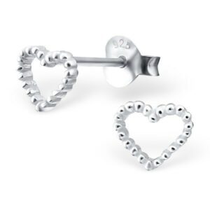Small Cut Out Beaded Heart Sterling Silver Earring Studs