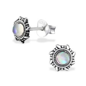 White Fire Faux Opal Silver Stud Earrings