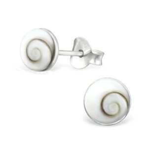 Small Round Shiva Shell Swirl Silver Earring Studs