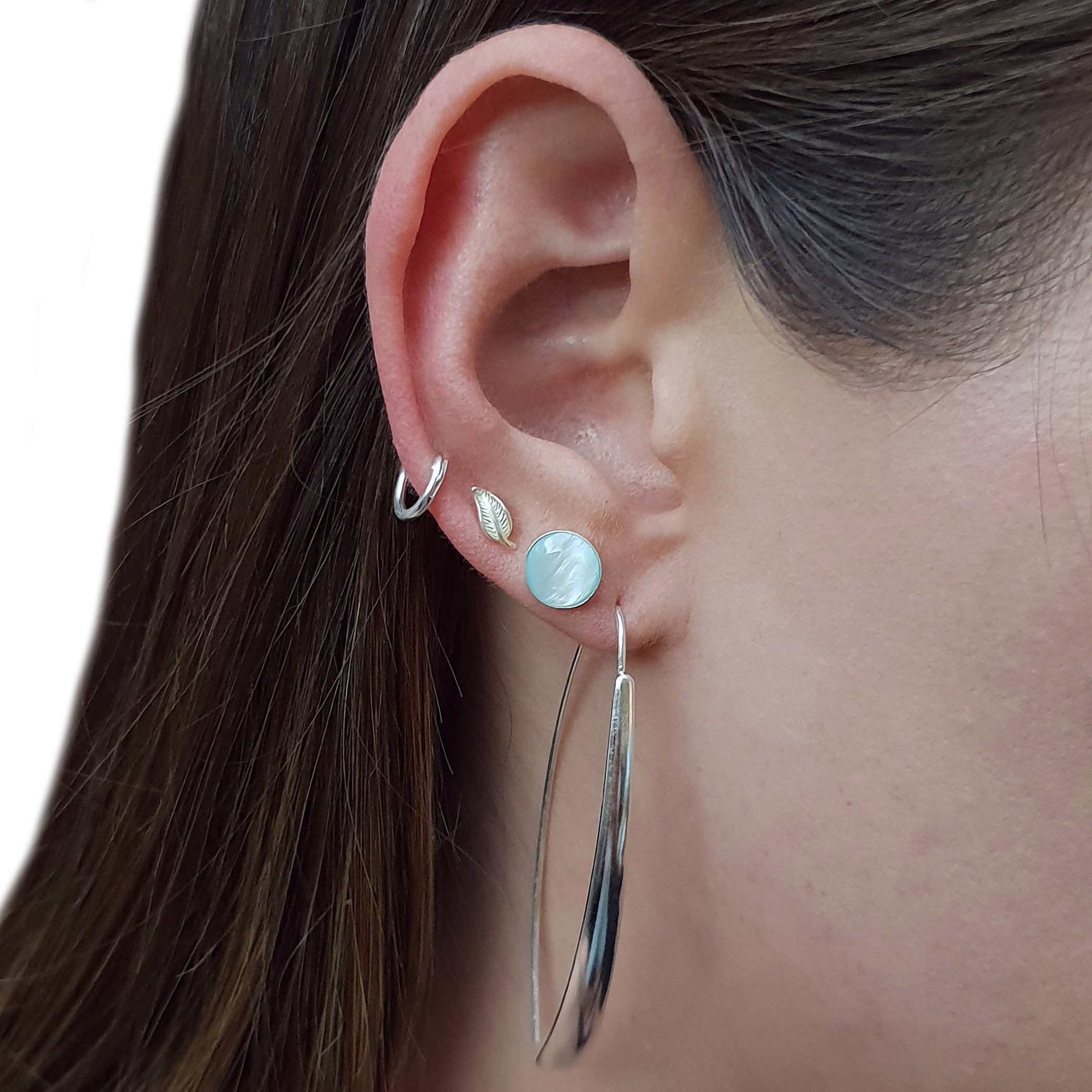 Light Blue Shell Circle Earring Studs