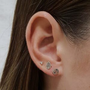 Handmade design of a Pair of Sterling silver Hamsa Ear Jackets earrings Jacket and stud