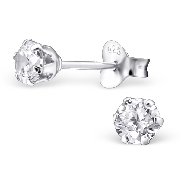 4mm Sterling Silver Round Cut CZ Earring Studs - Studio Jewellery - Stud Earrings